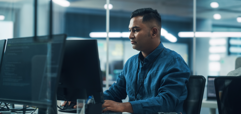 Man on computer working