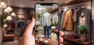 AdobeStock_629267836 Smartphone app being used in clothing store