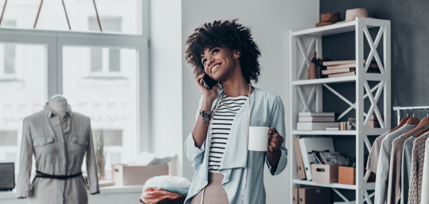 Woman on phone in office.