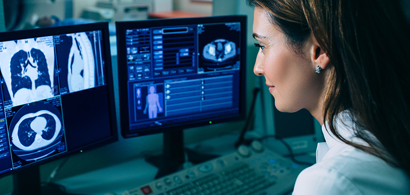 woman looking at body imaging