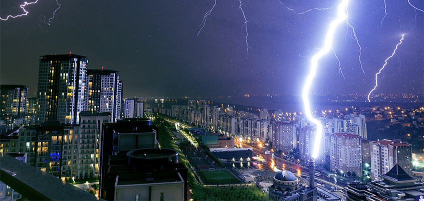 city during lightening storm