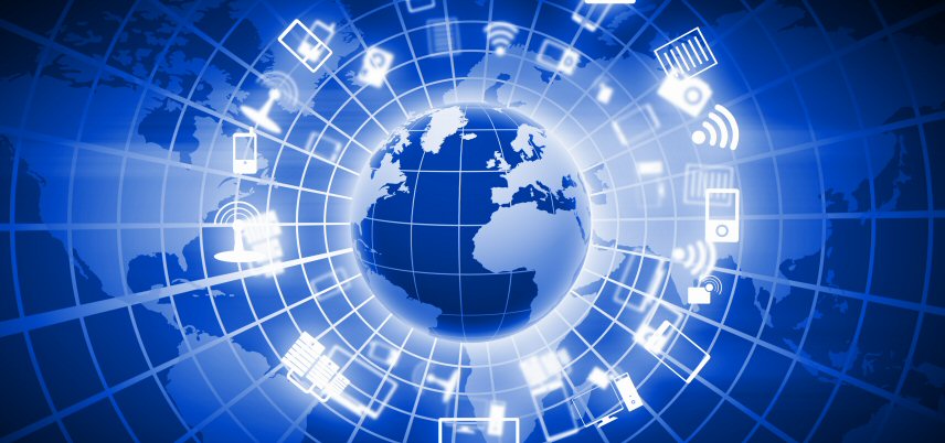 globe surrounded by icons