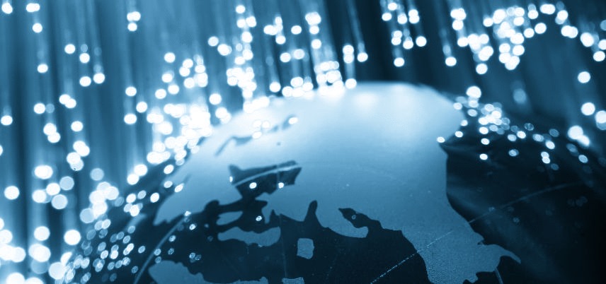 globe with lights in background, blue tint