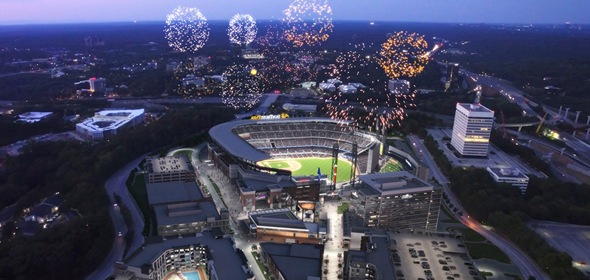 baseball stadium with fireworks