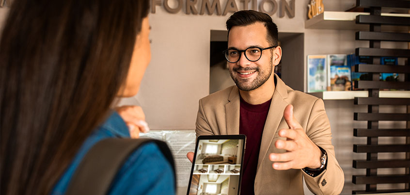 Worker at information desk